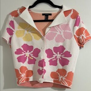 Floral Button-Up Knit Top